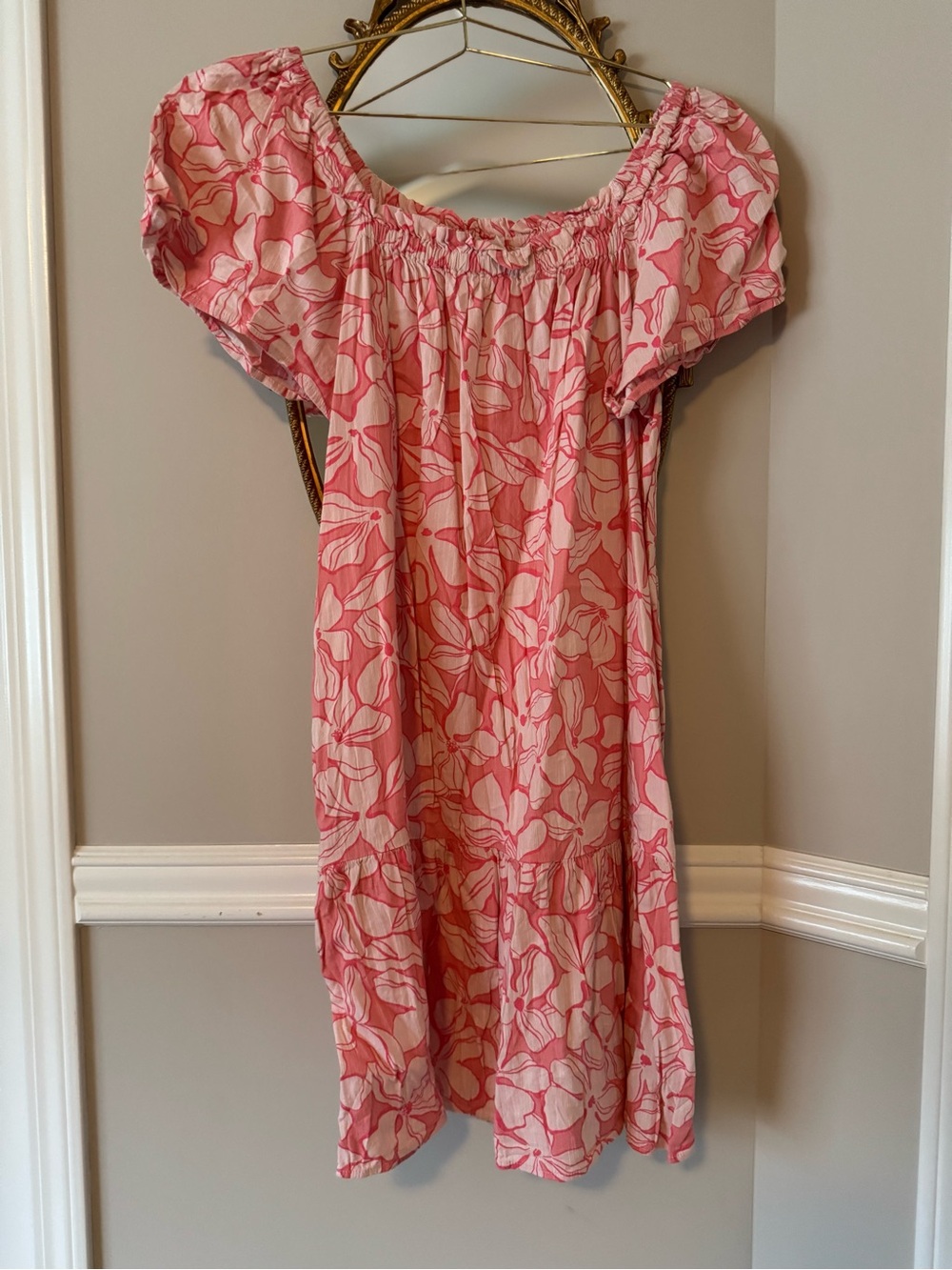 GAP Pink and Cream Floral Off-Shoulder Cotton Dress